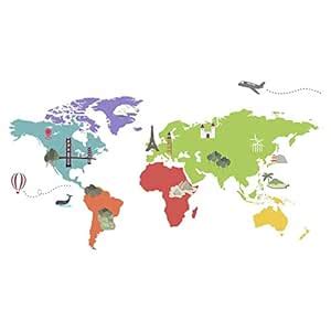 PVC Vinyl, Print O Craft World Map' Wall Paper Sticker for Home Decor ...