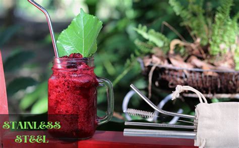 Fancyku Stainless Steel Straws for Drinking with Brushes (2 Bent + 2 ...