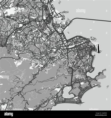 Map of Rio de Janeiro in Brazil in grayscale. Contains layered vector with roads water, parks ...