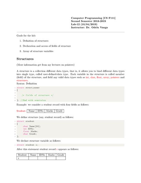 Lab-12 - C practice materials containing structures - Computer ...