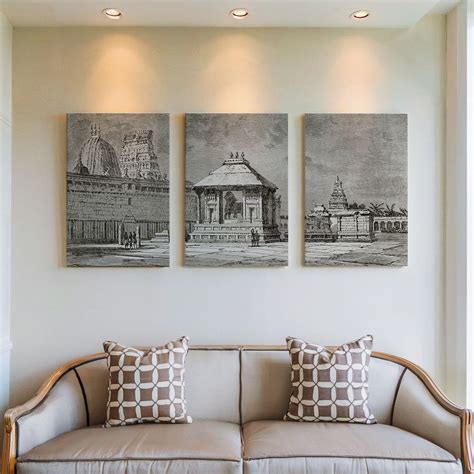 Chidambaram Pagoda Holy Bull Chapel Wall Art Set of 3 Home Decor Paint ...