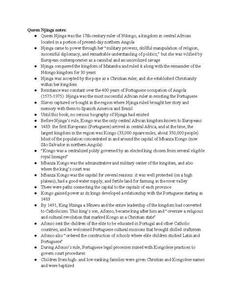 Queen Njinga notes part 1 - Queen Njinga notes: Queen Njinga was the 17th-century ruler of ...