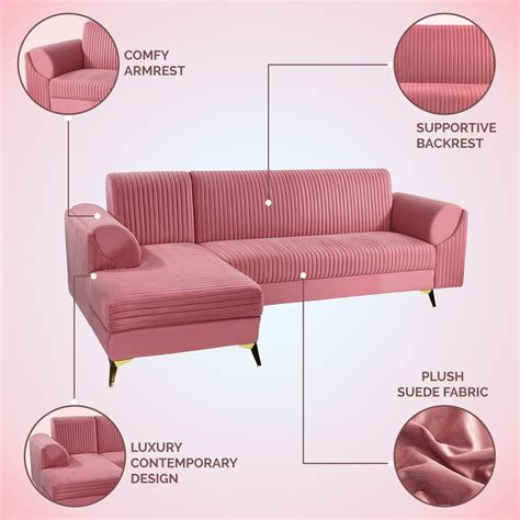 Buy Venice 6 Seater Sofa Right Corner - ( Plush Suede Fabric - Peach ...