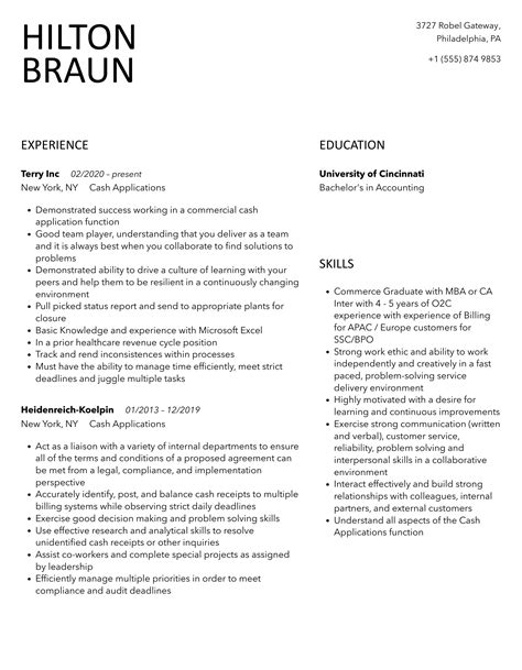 Cash Applications Resume Samples | Velvet Jobs
