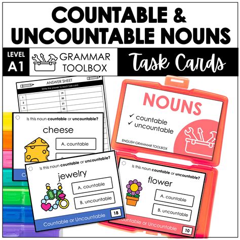 Countable and Uncountable Noun Task Cards - Count Noncount Noun ...