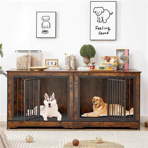 Amazon.com : Rovibek 75'' Double Dog Crate Furniture for 2 Large Dogs ...