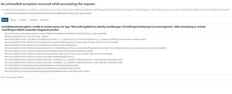 Image result for System.invalidoperationexception Unable to Resolve Service for Type