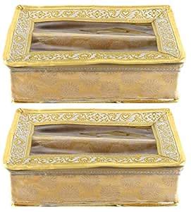 Kuber Industries Brocade Hardboard 2 Pieces Two Rod Bangle Box (Gold ...