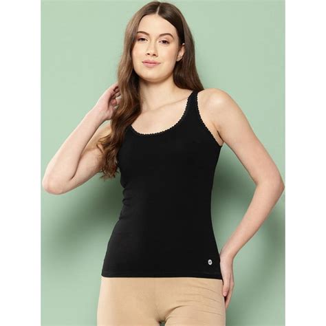 Buy Leading Lady Womens Solid Cotton Lace Camisole Black Online