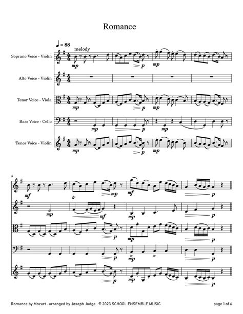 Romance by Mozart for String Quartet in Schools (arr. Joseph Judge) by ...
