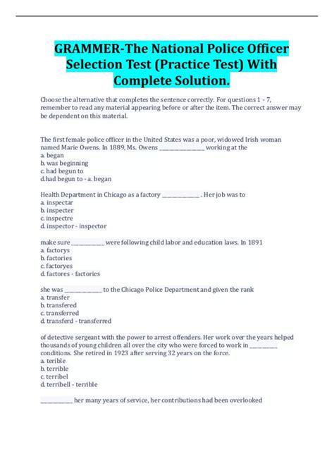 GRAMMER-The National Police Officer Selection Test (Practice Test) With ...