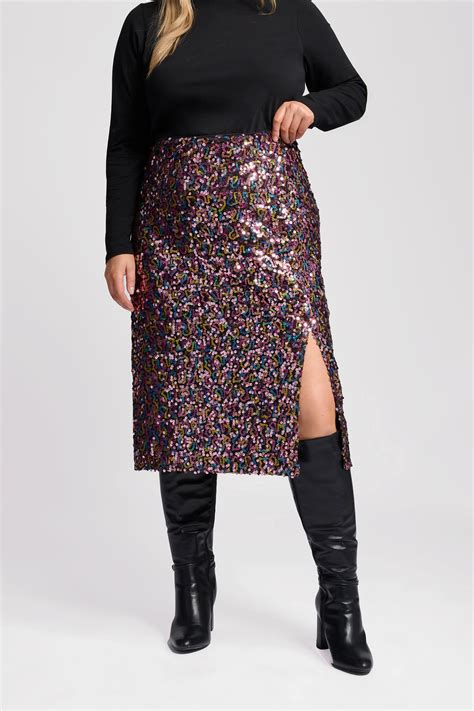 YOURS LONDON Plus Size Pink Sequin Midi Skirt | Yours Clothing