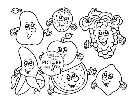 Coloring Worksheet Of Fruits Cartoon Fruits Coloring Page For Kids,
