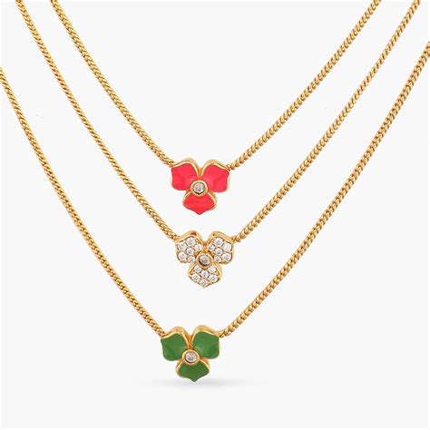 Buy Pansy Floral CZ Statement Three Layer Necklace | Tarinika ...