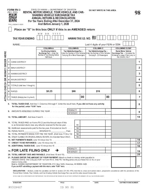 Fillable Online Form RV-3, Rev. 2025, Rental Motor Vehicle and Tour ...