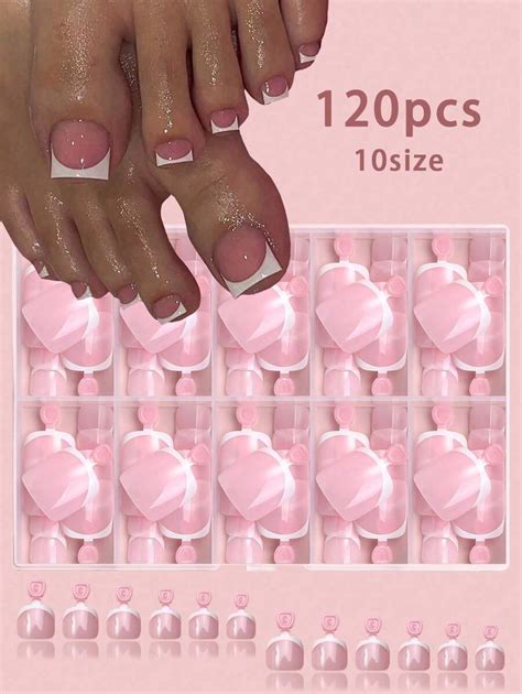 120PCS Short Square Press On Toenails - French Minimalist Acrylic ...