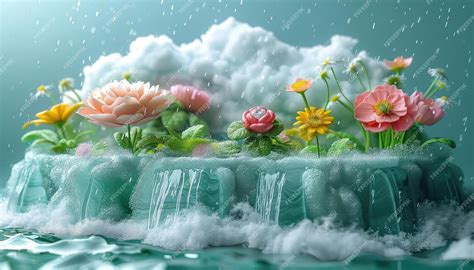 Earths water cycle depicted in 3D with pastel clouds and rain ...