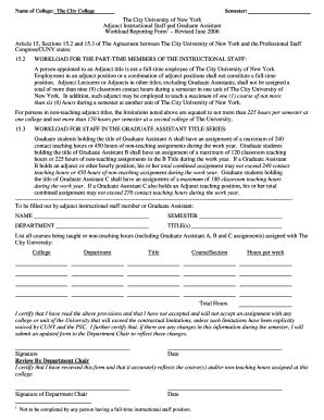 Fillable Online www1 ccny cuny Adjunct Workload Reporting Form PDF Form ...