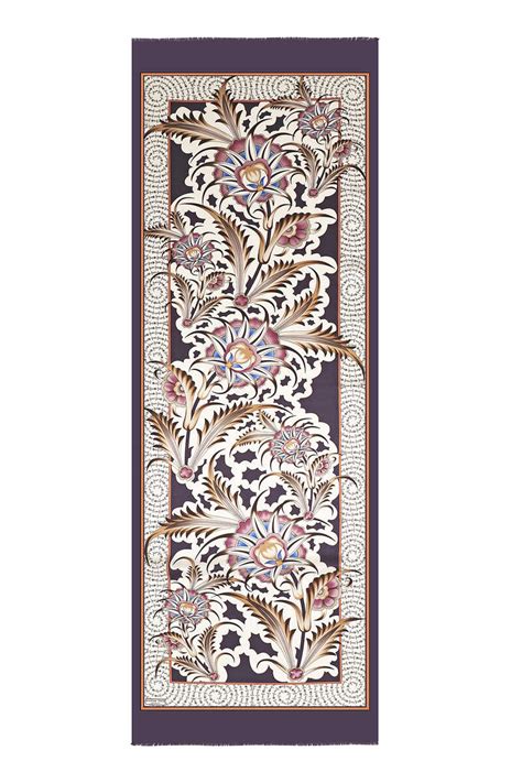 Purple Golden Horn Pattern Silk Foulard