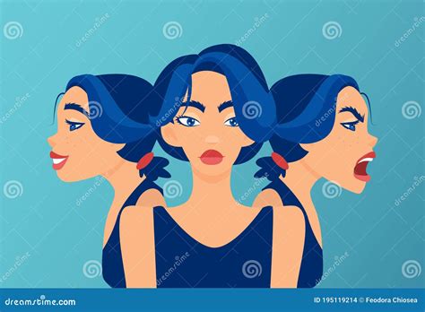 Vector of a Woman with Mood Swings, Bipolar Disorder Expressing Anger ...