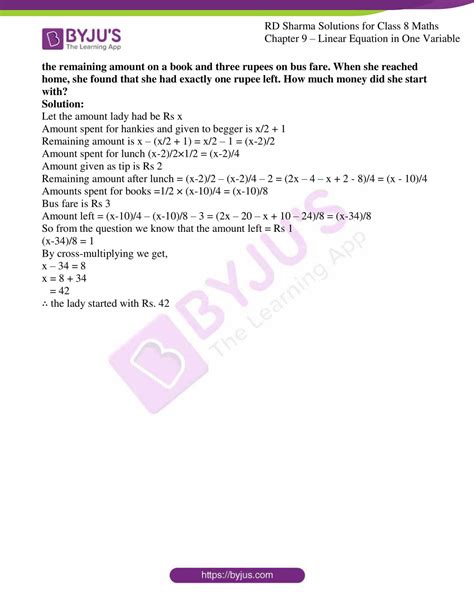 RD Sharma Solutions for Class 8 Chapter 9 Linear Equation in One ...