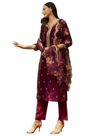 Buy INDO ERA Women's Embroidered Silk Blend Calf Length Straight Kurta ...