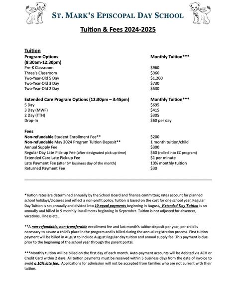 Tuition + Fees — St. Mark's Episcopal Day School