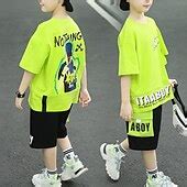 2 Pieces Kids Boys T-shirt & Shorts Clothing Set Outfit Graphic Letter ...