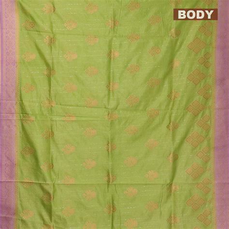 Semi raw silk saree light green and mild purple with allover zari butt ...
