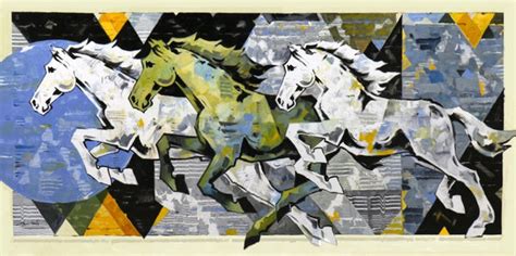 "Horse Series 296": Yellow-Green Animals painting by Devidas ...