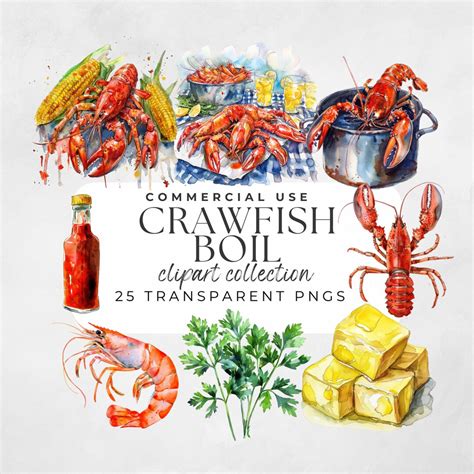 Crawfish Clipart Watercolor, Seafood Clipart, Shrimp Clipart, Seafood ...