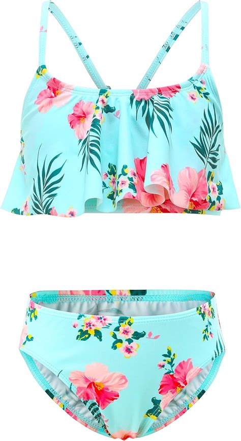 Buy Girls Two Piece Bikini Swimsuits Hawaiian Floral Bathing Suit for ...