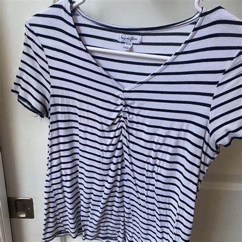 striped white and black t shirt super flowy and... - Depop
