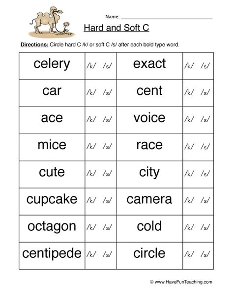 Circle Hard Soft C Words Worksheet by Teach Simple