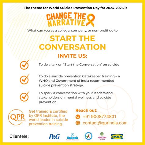 September 10th is commemorated as World Suicide Prevention Day (WSPD), and the 2024-26 theme is ...