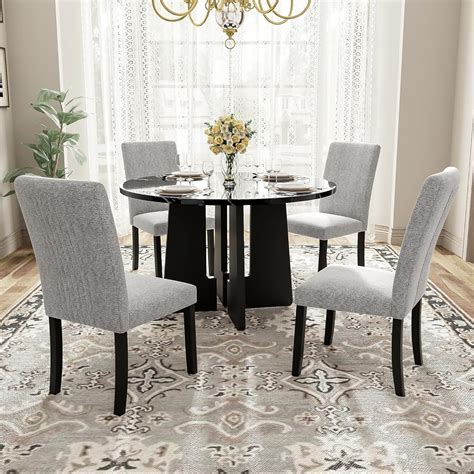 Amazon.com - Merax 5-Piece Round Dining Table Set, Modern 4 Upholstered ...