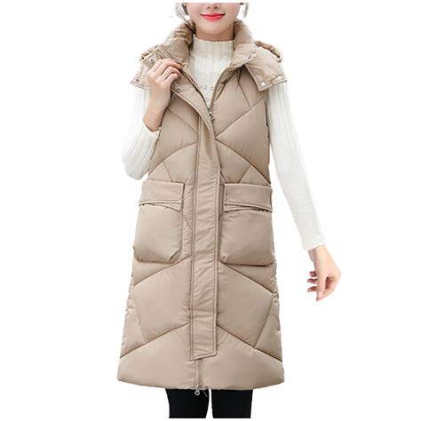 Leesechin Women's Long Puffer Vest Cotton Sleeveless Puffy Jacket with ...