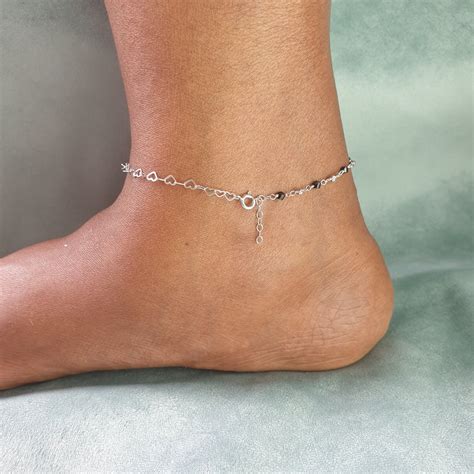 Black Bead Heart Silver Anklet – Maayakriya