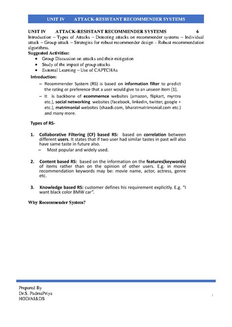 UNIT IV - Attack-Resistant Recommender Systems Overview and Strategies ...
