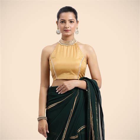 Laila Gold Halterneck Saree Blouse: Gota Patti for Party & Festive – Binks