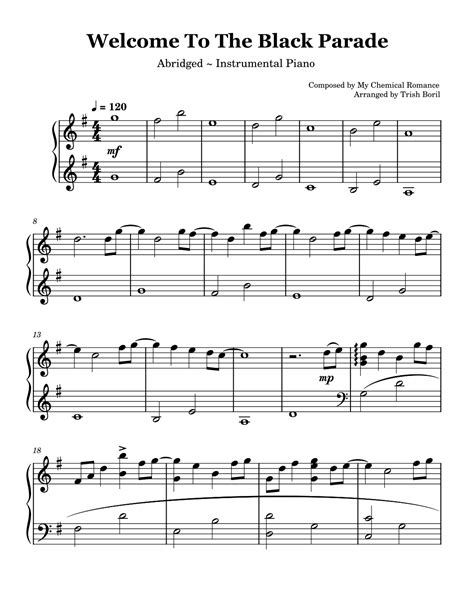 Welcome To The Black Parade (arr. Trish Boril) by My Chemical Romance ...