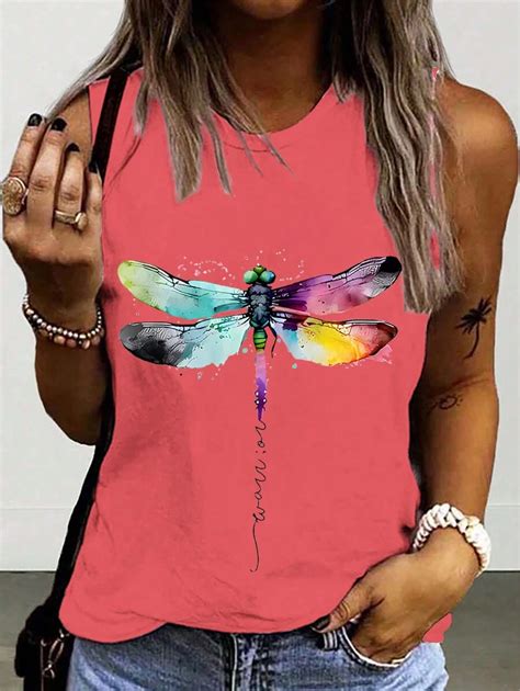 INAWLY Women's Fashionable Dragonfly Printed Loose Fit Top Top For ...