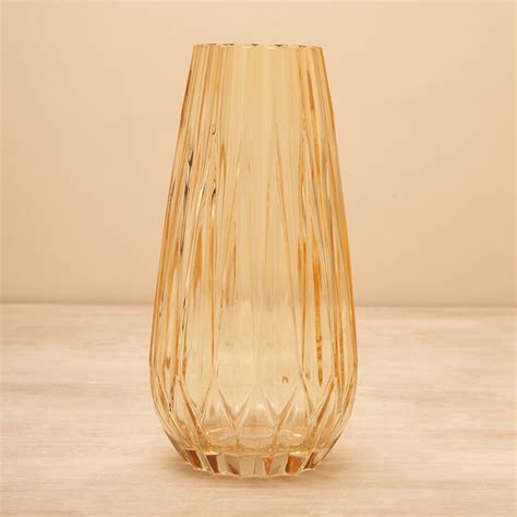 Light Brown Diamond Cut Glass Vase - Large