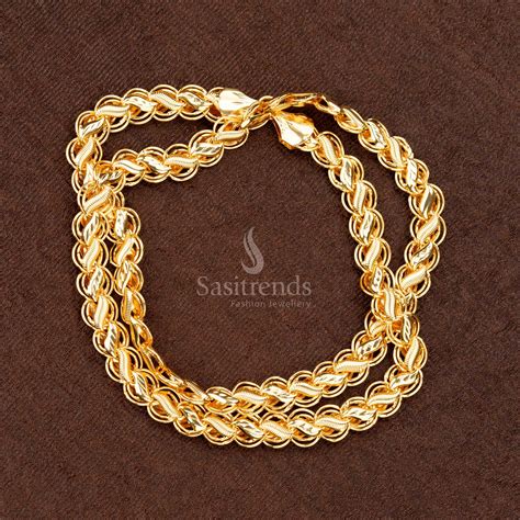 One Gram Micro Gold Plated Long Chain Leaf Design - Sasitrends