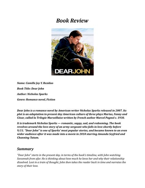 Dear John Book Summary