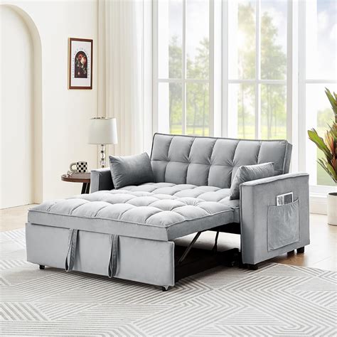 Amazon.com: 3 in 1 Pull Out Sleeper Sofa Bed, Velvet Convertible Futon ...