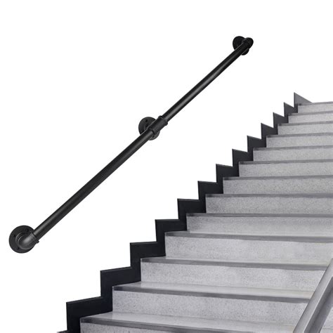 Rectoo Pipe Stair Handrail, 8 Ft Metal Staircase Handrail, Black ...