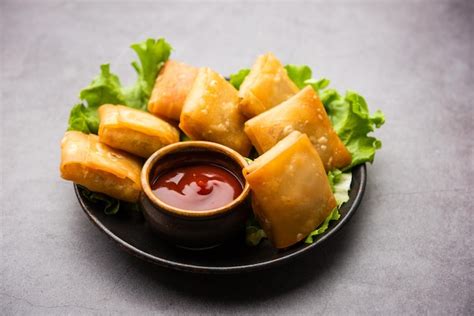 Vegetable chinese samosa is a square shape a deep-fried snack prepared ...