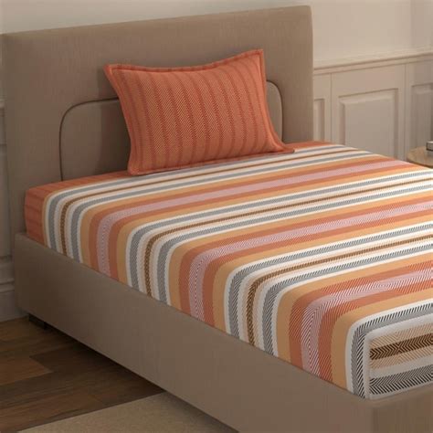 Buy PORTICO Morning Glory Cotton 140TC Striped 2Pcs Single Bedsheet Set ...