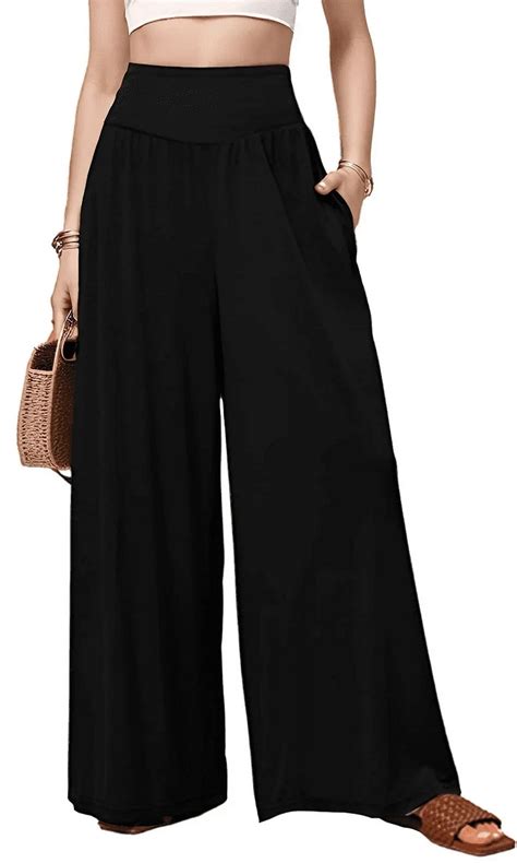 Pants for Women Wide Leg Flowy Dressy Casual Pants Elastic High Waist ...